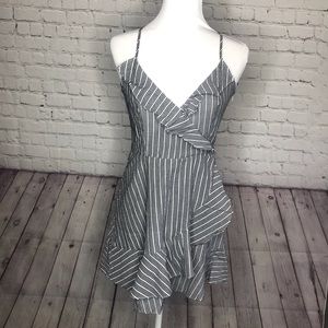 Forever 21 Wrap Style Lace-Up Back Striped Ruffle Dress